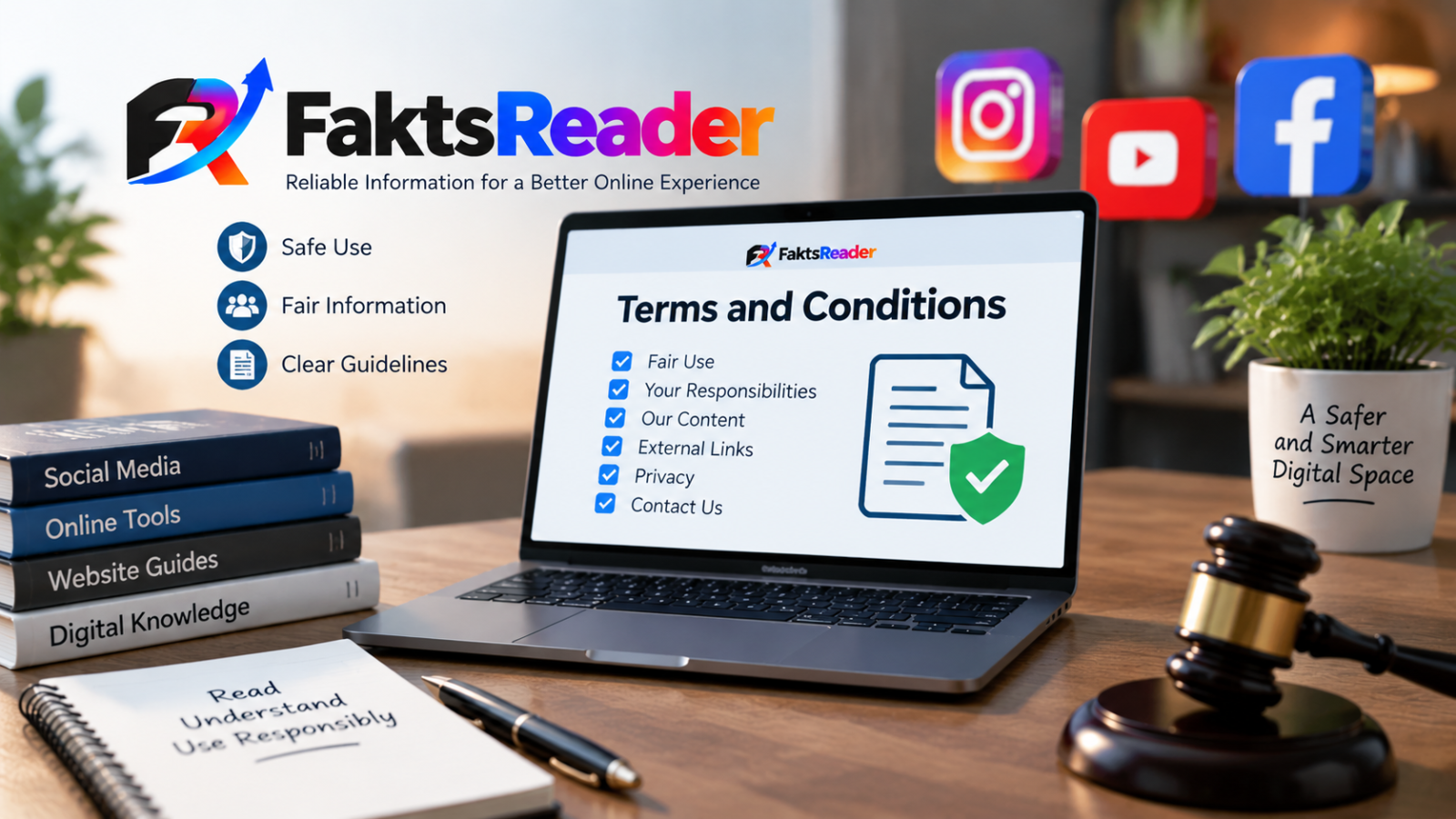 Factsreader Com Terms and Conditions illustration with website rules and user guidelines